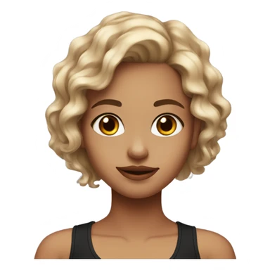 medium length wavy hair girl with brown colored eyes in black tank top sticker