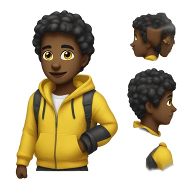 A jet black boy with a yellow hoodie sticker