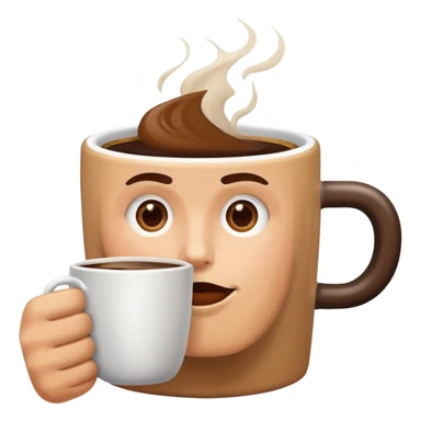 person with coffee addiction drinking from a giant mug sticker