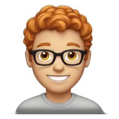 A redheaded boy with freckles smiling. He's wearing a black sweatshirt and Y2K glasses. sticker
