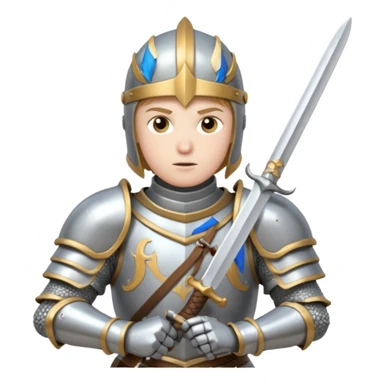 a knight in a fighting stance, wearing bright silver armor and holding a sword sticker