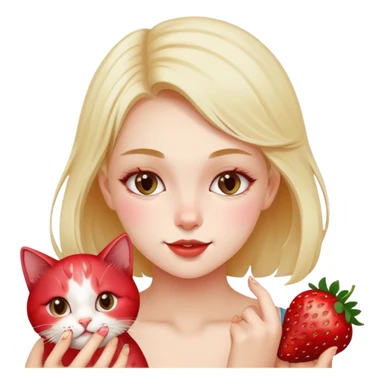 Cat and girl eating strawberries  sticker