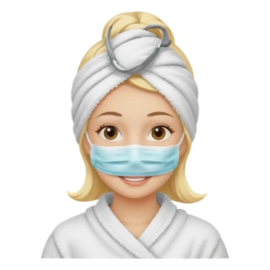 Chica rubia con toalla en la cabeza y mascarilla en la cara sticker