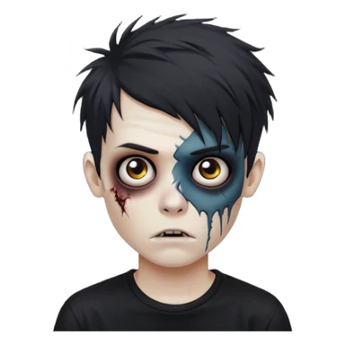 Zombie Boy with black emo messy hair and teenager aparience, black background sticker