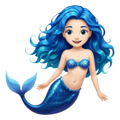 Beautiful mermaid, long flowing blue hair, underwater scene sticker