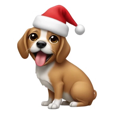 Small dog with tongue hanging out mouth closed, Christmas tree in the background sticker