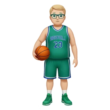 full body overweight tall white male basketball wearing glasses in blue an green uniform sticker