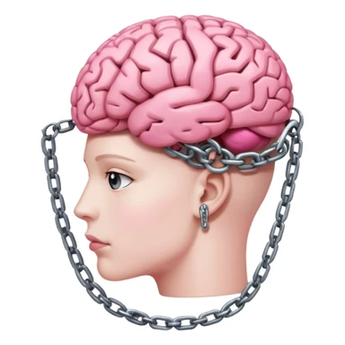 pink brain, chained up by several chains all over, side view sticker