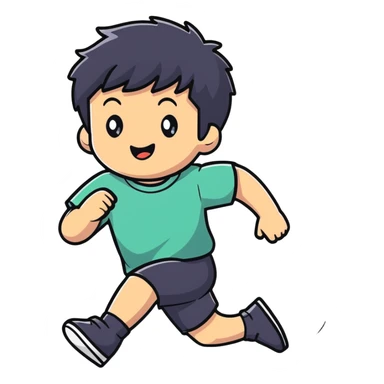 kid with black hair running sticker