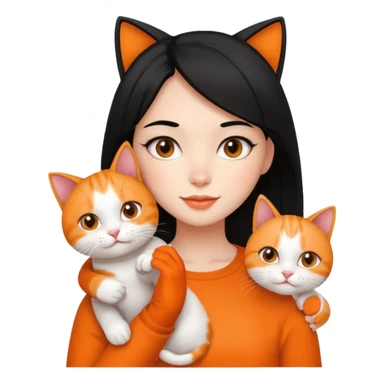 a black hair girl holding her orange/white cat for a selfie. sticker