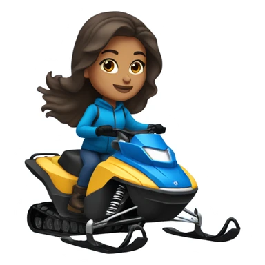 Olive skin toned girl with dark brown hair and blue eyes riding a snow mobile sticker