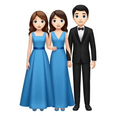 full-length happy couple, girl with long chestnut hair and blue eyes in formal gown, boy with black hair in suit sticker