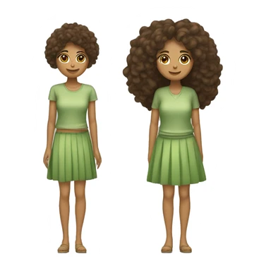 Chica pelo rizado largo color marron claro y flequillo con ropa verde cuerpo completo  sticker