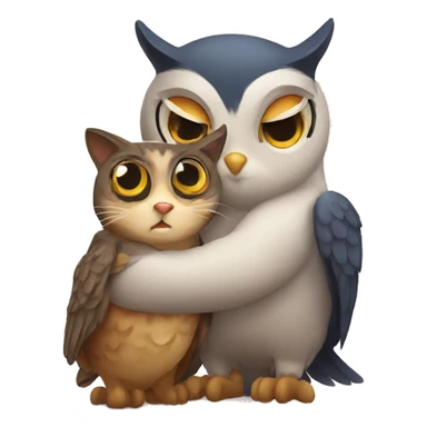 Owl hugging a cat sticker