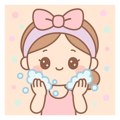 girl washing her face, cute kawaii style sticker