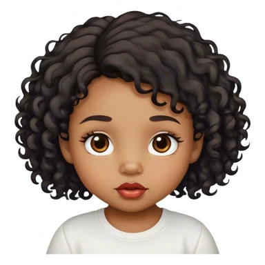 medium brown skin tone, very adorable toddler, with big plump lips, long long lashes, black curly long hair, brown eyes, white shirt sticker
