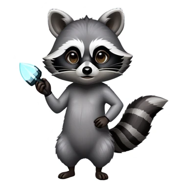 Cinematic-Raccoon-Realistic-Full-Body-Standing-Emoji – Tail flicking lazily, head tilted dramatically, thick grey fur with a signature black mask, sharp and alert ears, simplified yet realistic focused features, highly detailed, glowing with an almost sarcastic glow. sticker