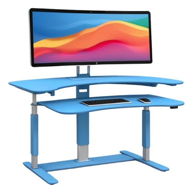 A height-adjustable office desk with a visible central lifting mechanism and a large flat monitor placed on top. The desk should look modern and minimal, symbolizing an ergonomic workstation. Rounded shapes, flat bright colors, consistent with standard emoji design. sticker