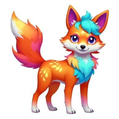 Vibrant multicolored neon-colored Falvie-Fionbri-creature-sparkle-dog-fursona, full body sticker