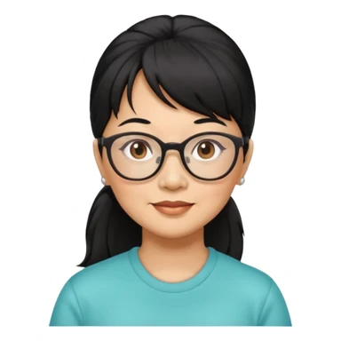 filipino woman black hair in one pony tail with straight bangs and big glasses, 60 yr old

 sticker