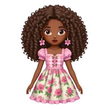 pretty bratz baddie, dark skin, curly hair, cottagecore style sticker
