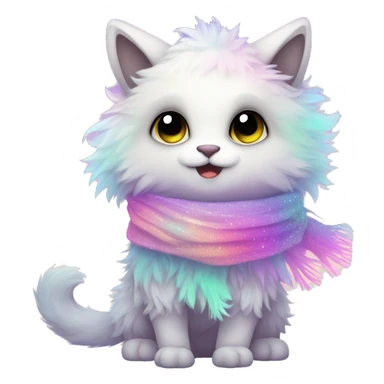 Edgy Kawaii cute gorgeous colorful sparkly bright light pastel gradient fantasy ethereal fluffy fursona animal creature with a cute scarf full body sticker