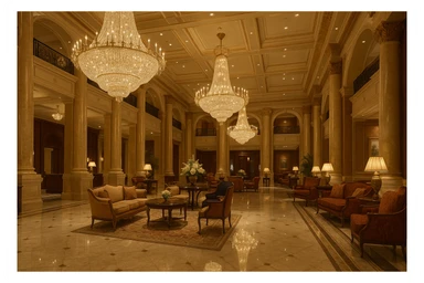 5 star hotel, chandelier lobby, marble floors, opulent decor sticker