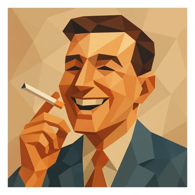 a cheerful man with a cigarette, stylized polygonal art style sticker