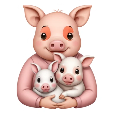 Home of rat, pig as parent hugging  little cow,  adult rabbit  sticker