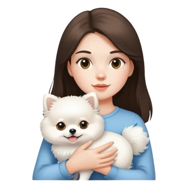 White Brunette girl holding a white pomeranian  sticker