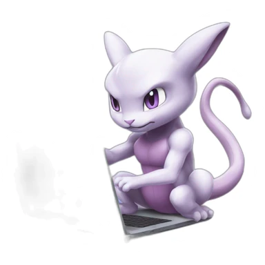 pokemon mewtwo working on laptop sticker