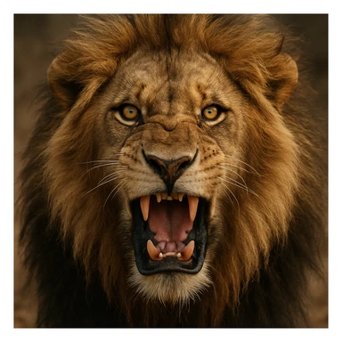 a big, fierce male lion, roaring, realistic, close-up portrait, intense eyes sticker