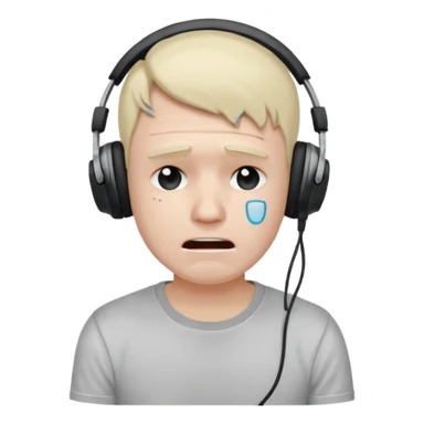 Male, crying, wearing headphone having mic, t-shirt 
 sticker