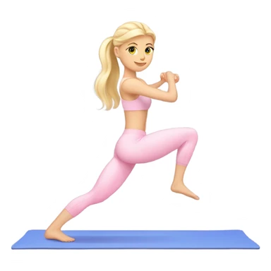 A blonde white Pilates girl in light pink clothes with fitness mat sticker