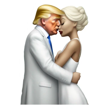 Alien reptilian woman in white dress hugs and kissing donald trump sticker