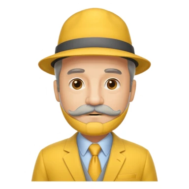 middle aged mobster with yellow colored suit and hat and grey mustache and beard sticker