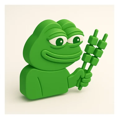 Pepe the Frog in 3D green style holding skewers (shashliks) instead of a bottle, on a white background sticker