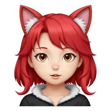 very cute anime cat-girl with cat ears, red blowing hair sticker