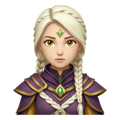 Destiny 2 warlock, female, long white braid, gold yellow eyes, no helmet, novice armor sticker