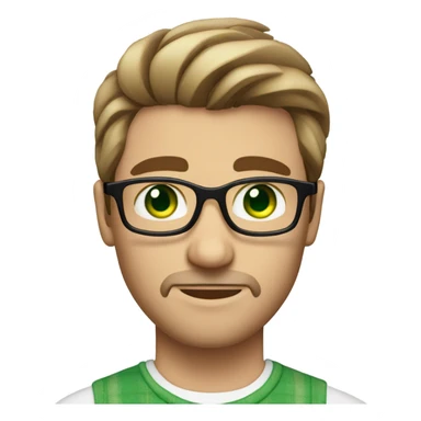 fair skinned Caucasian male, green eyes, brown glasses and stubble sticker