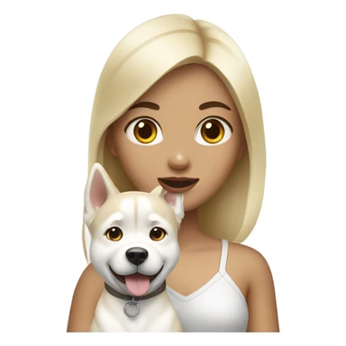 blonde asian girl with cream husky dog sticker