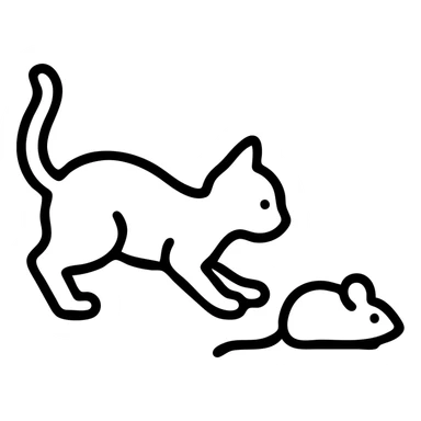 outlined cat chasing a mouse icon sticker