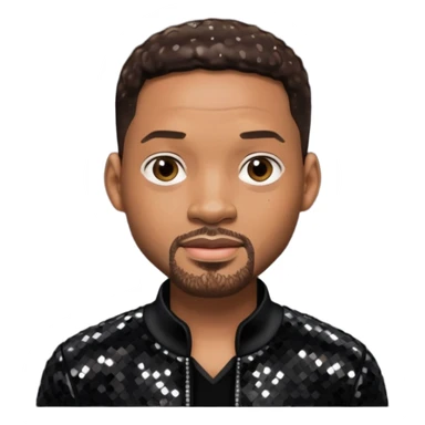 Will Smith with dark brown hair, black sequin outfit sticker