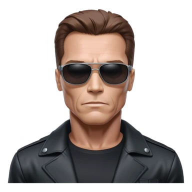 Schwarzenegger-like Terminator, upper body only, wearing his iconic clothes in black (all clothes must be black), looking more human with minimal robotic details, and wearing dark sunglasses, view from the side sticker