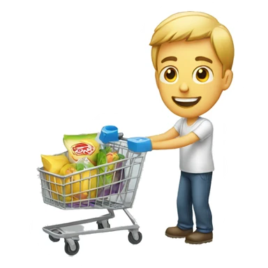 white man is going with product cart sticker