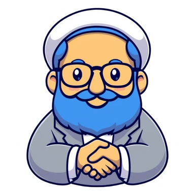 rabbi with glasses and beard, smiling mischievously, rubbing hands together sticker