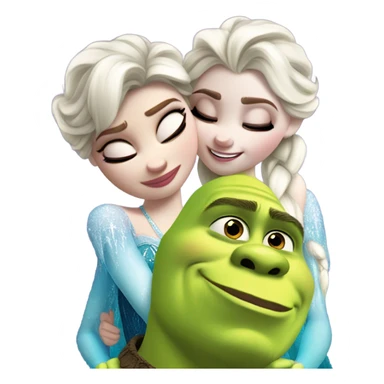 Frozen Elsa giving a hug to shrek and a kiss sticker