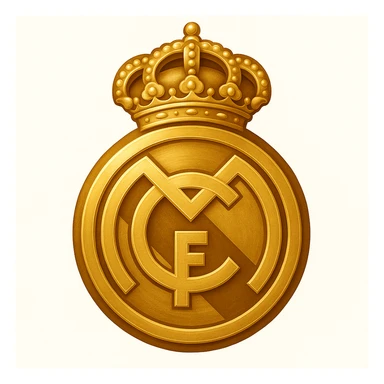 Add a luxurious golden effect to the Real Madrid logo in an emoji style with a simplified design. The style should reflect the look of emoji art with a focus on golden luxury and simplicity in design. sticker