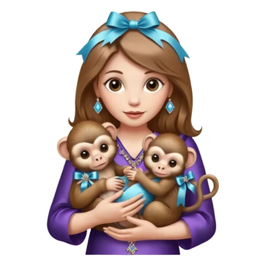 woman holding baby monkeys with ribbons and crystals sticker