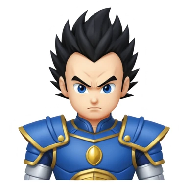 Vegeta doing the Final Flash pose, spiky hair, blue and white armor, determined face sticker